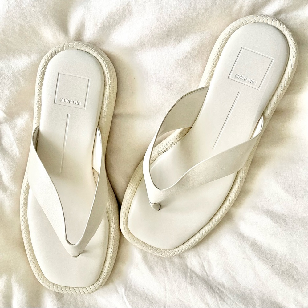 Dolce Vita White Braided-Edge Flip Flop Sandals
